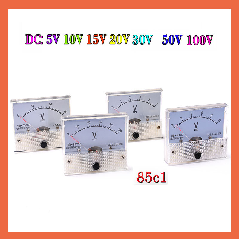 DC Ammeter 5V 10V 15V 20V 30V 50V 100V DC/AC Voltmeter 85C1 Analog Panel Meter