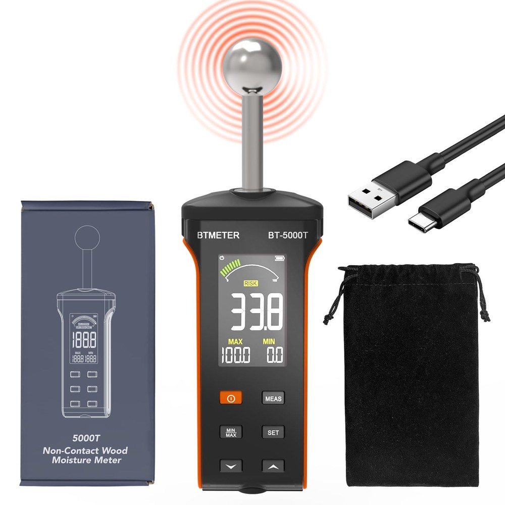 Wood Moisture Meter – Pinless Moisture Detector Measur Depth 20-40mm Non-Dest…