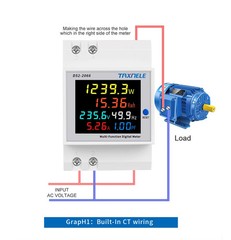 DIN Rail AC Monitor 110V 220V 380V 100A Voltage Current Frequency kWh Analyzer