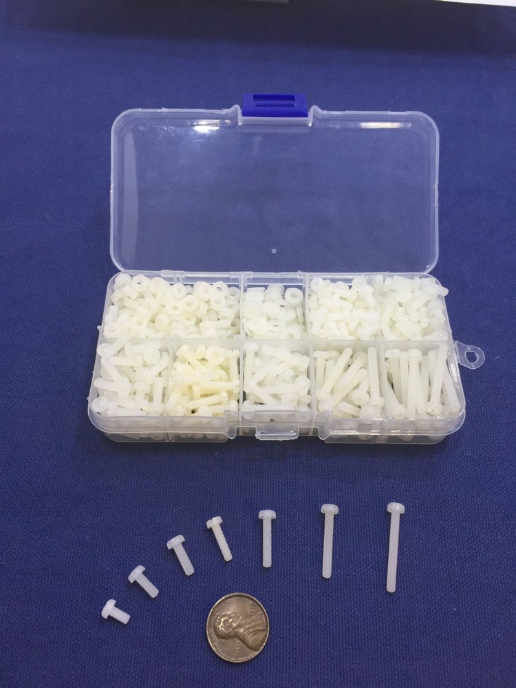 800pcs M3 Cross Cylinder Cap Nylon Screw Nut Washer Assortment Kit Natural 66 c2
