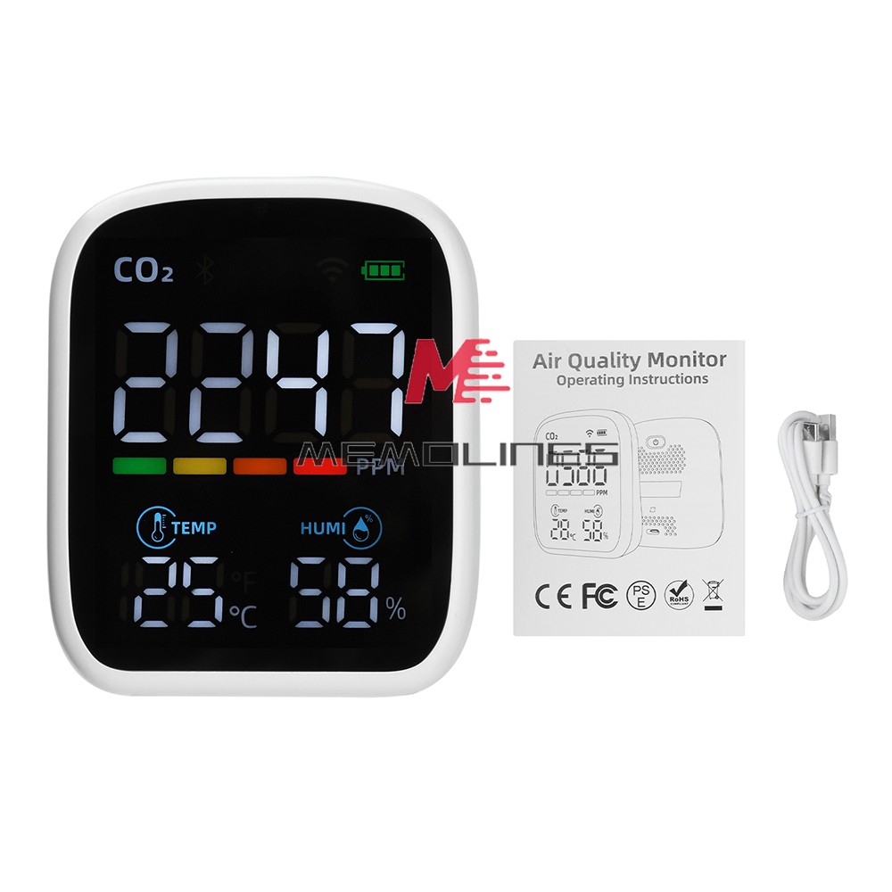 Portable WiFi Air Quality Monitor CO2 Temp & Humidity NDIR Sensor APP Control