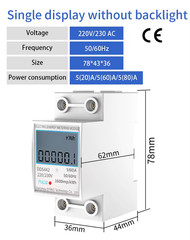 Electric Energy Meter 2P Single Phase LCD Digital Display DIN Rail Mounting 2-Wi