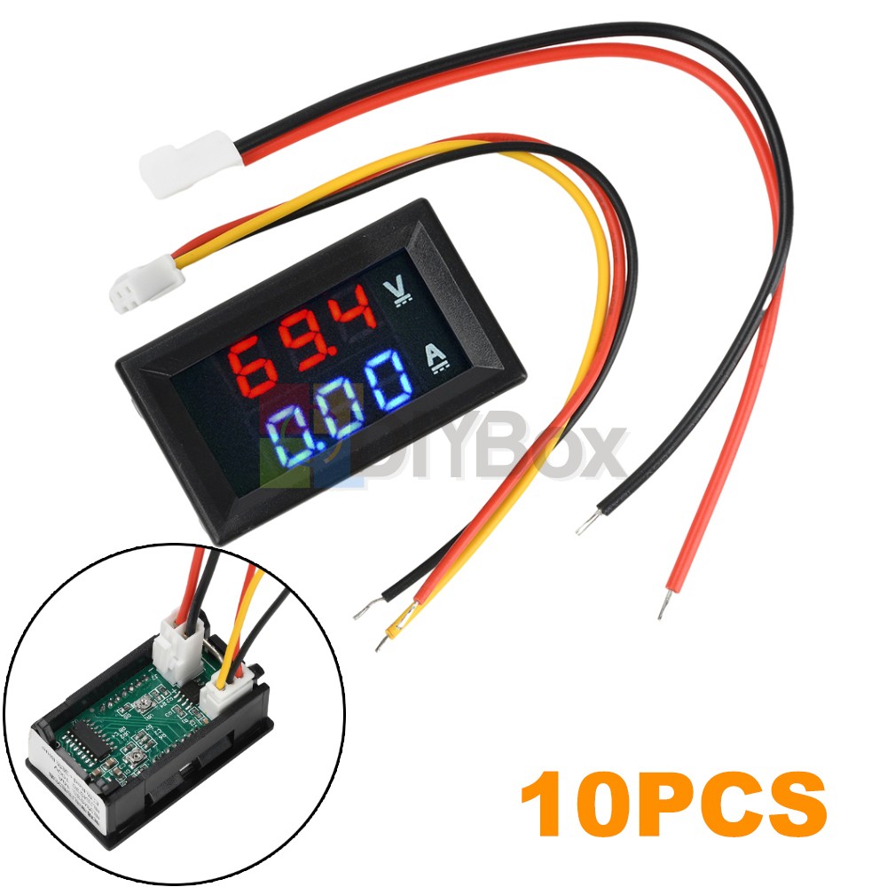 10PCS DC100 V10A Voltmeter Ammeter Blue & Red LED Amp Dual Digital Meter Gauge