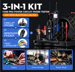 Probador circuito auto 12/24V con 30pcs back probe, 40ft cable y test AC/DC. NUE