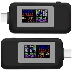 2Pcs Black USB-C Power Tester Voltage Current Capacity Meter Multimeter 4-30V 5A