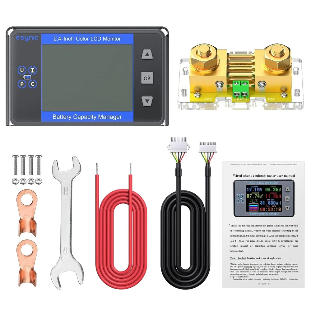 12V 24V 48V Battery Capacity Tester 500A Shunt Voltage Current Meter LiFePO4 AGM