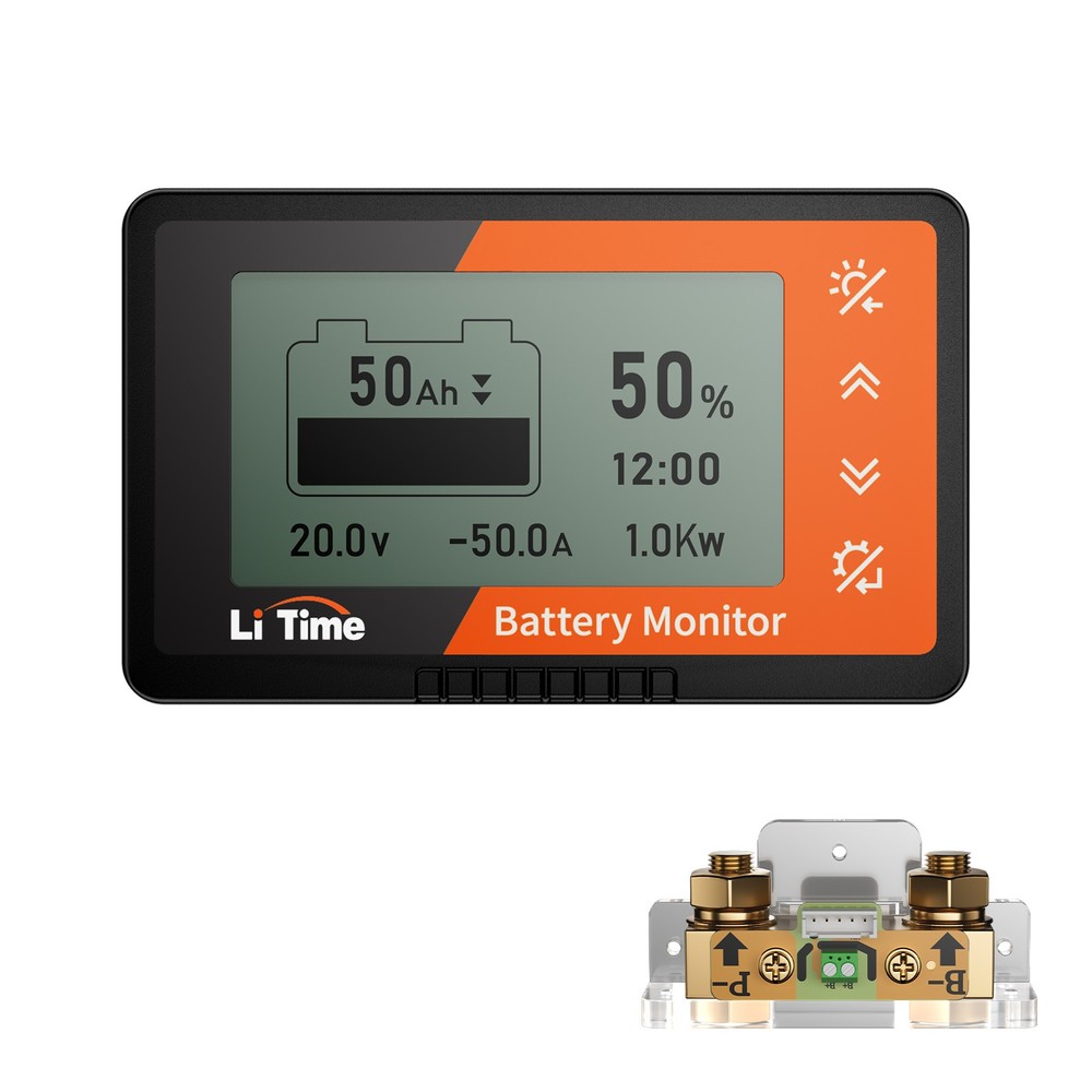 LiTime 500A 8V-120V Battery Monitor w/ Shunt M8 Terminal for Off Grid Golf Cart