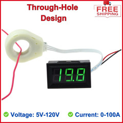 DC 5-120V 100A Mini Digital Current Voltage Amp Meter Ammeter Gauge Through-hole