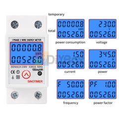Digital Wattmeter AC 230V 5(80)A Power Energy Din Rail KWH Voltage Current Meter