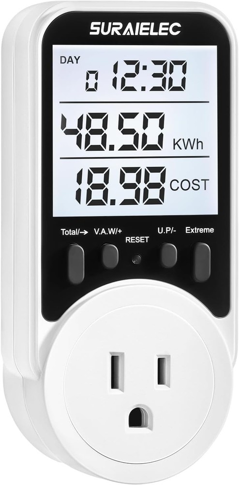 Watt Meter, Plug-in Socket Power Meter, 90V-250V Wide Range, Backlit Large Displ