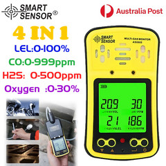 SMART SENSOR 4in1 Gas Leak Monitor Detector Analyzer CO H2S O2 LEL Combustible