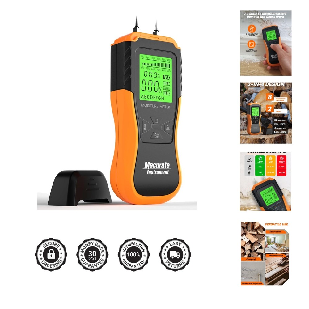 Digital Pin Type Wood Moisture Meter with 3 Colored Indicators, Moisture Dete…