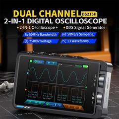 2-in-1 3.5″ FNIRSI DS215H Handheld Oscilloscope 50MHz 2-Channel + P6100 Probe*2