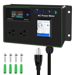 15A AC Power Meter, 125V Digital Multimeter Tester, NEMA 5-15P to NEMA 5-20R Out