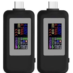 2Pc Black USB-C Power Tester Voltage Current Capacity Meter Multimeter 4-30V 5A