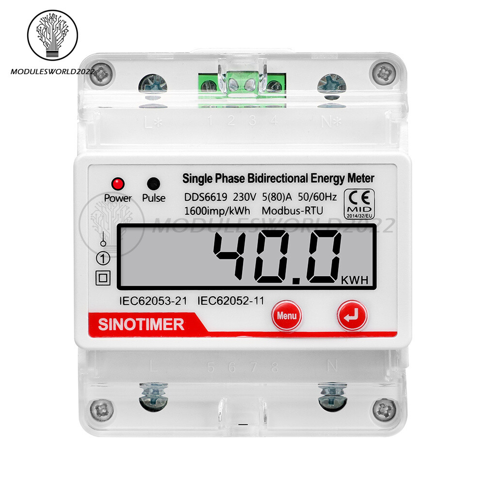 4P Single-Phase Multifunction LCD Electric Energy Meter RS485 Modbus 230V 80A