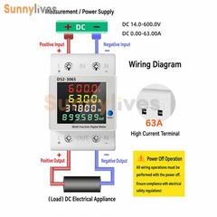 DC 14-600V 63A Rail Type Multifunctional Single Phase 4-in-1 DC Energy Meter