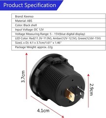 12V LED Voltmeter Digital Waterproof Round Panel DC Gauge for Marine Truck AT…