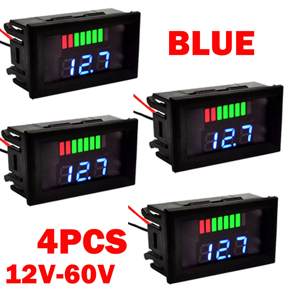 4PC Blue 12V-60V Car Marine LED Digital Voltmeter Voltage Meter Battery Gauge