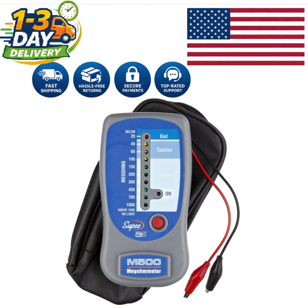 M500 Electronic Megohmmeter: Portable Insulation Tester, 0-1000 Megohms, Black