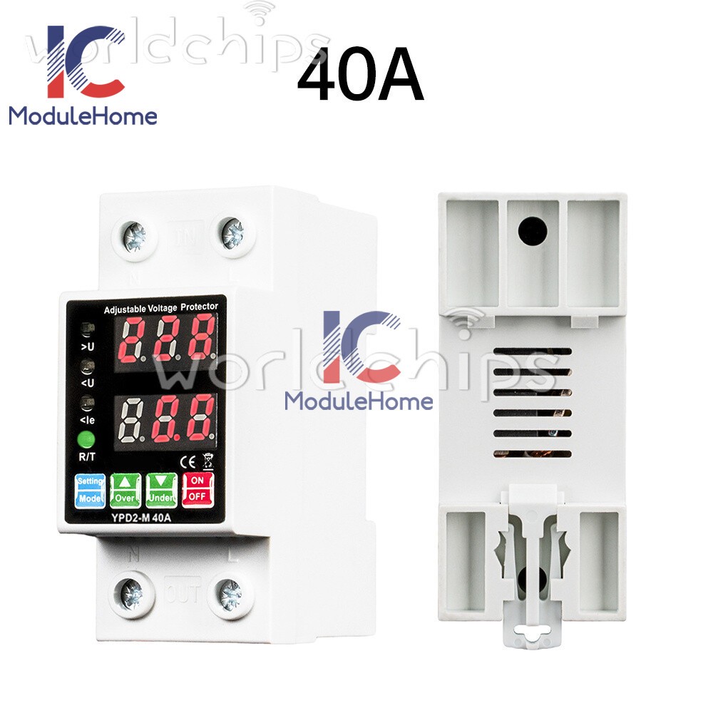 220V Dual Display Adjustable Over Voltage/Current Protective Relay Switch 40/63A