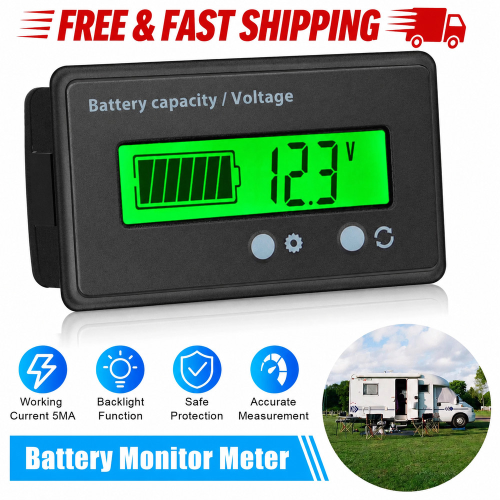 LCD Digital Battery Monitor Meter Gauge 12V 24V 36V 48V Indicator