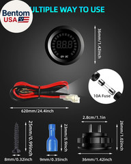 Waterproof DC 12V Voltage Meter, LED Digital Display Voltmeter Gauge Panel, roun