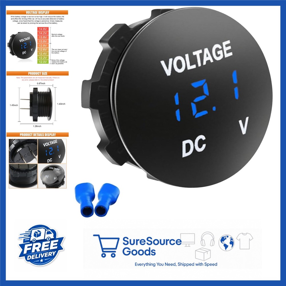 Digital Voltage Meter 12V Waterproof Battery Monitor for Car Motorcycle Boat