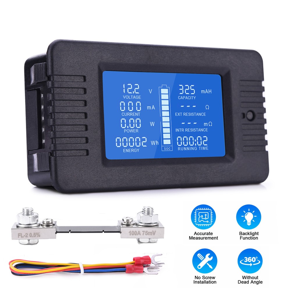 0-200V LCD Display DC Battery Monitor Meter Volt Meter Ammeter for Car RV Solar