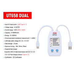 UNI-T UT658Dual Digital USB Tester Power Capacity Volt Current Energy Detector