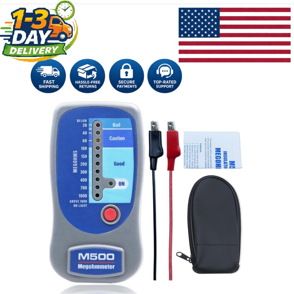 Portable Insulation Tester Megohmmeter, 1000 Megohms at 500V – HVAC Essential