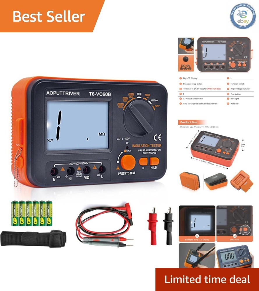 Battery-Powered 1000V Insulation Resistance Meter for Safety Testing and Control
