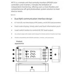 MT75 Remote Meter for EPEVER Solar Controller and Inverter with for real Time