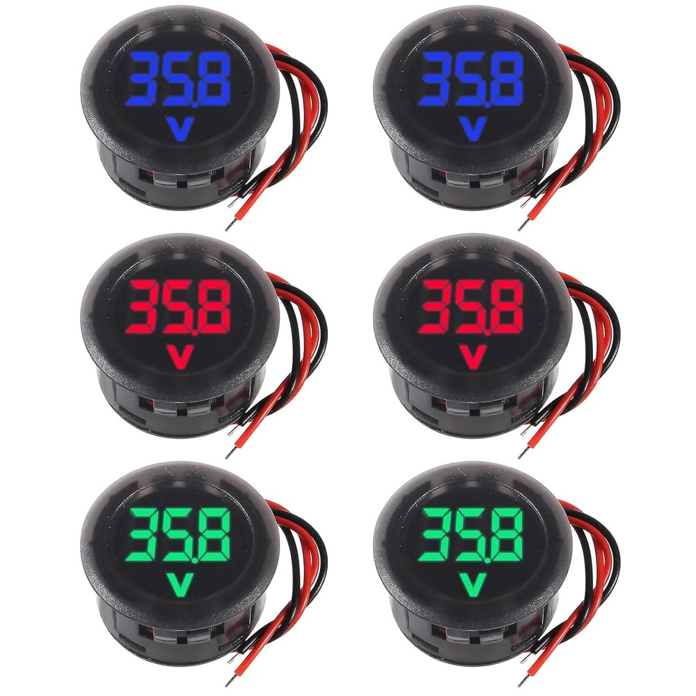 6 Pieces DC 4-100V Car Voltage Gauge LED Digital Display 12V 24V Waterproof