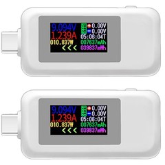 2Pcs White USB-C Power Tester Voltage Current Capacity Meter Multimeter 4-30V 5A