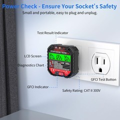 Outlet Tester Electrical GFCI Receptacle Detector, 90-250V Ground Fault Recep…