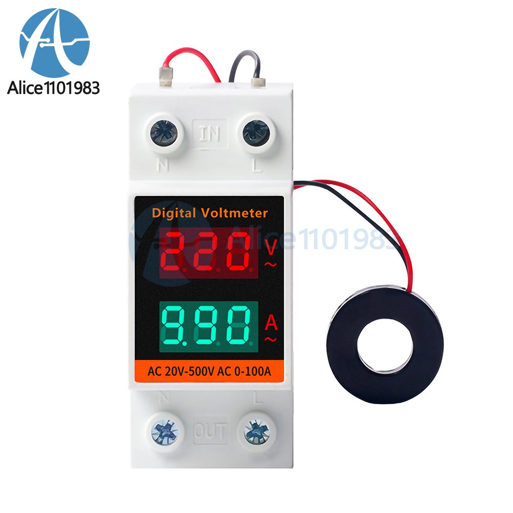 Din Rail LCD Digital Voltmeter Ammeter Electricity Meter AC 60-500V 0.00-99.9A