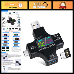 2 in 1 USB C Tester Color Screen LCD Multimeter Voltmeter Amp Meter DC3.6-30V 0-