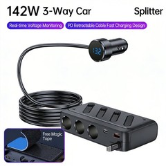 Universal USB Fast Vehicle Power Adapter 3 Outlets Safe for Many Electronics