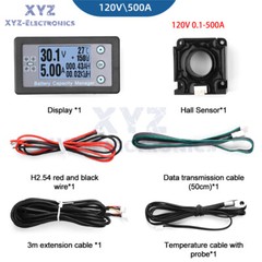 DC8-120V Digital Voltmeter Ammeter Battery Capacity Indicator Hall Coulomb Meter