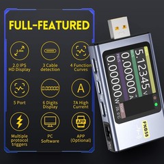 USB Voltage Current Power Tester 4-28V 7A LCD Multimeter, Fast Charge Detection,