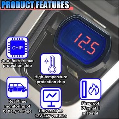 Car LED Digital Voltmeter, DC 12V/24V Cigarette Lighter Voltage Meter, Volt Gaug