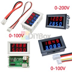 4 Bit Voltmeter Ammeter Dual LED Blue+Red/Red+Red Volt Amp Meter DC 100/200V 10A