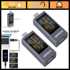 2PCS 360W USB C Power Meter Tester, 4-30V 0-12A Digital Multimeter, Voltage & Cu