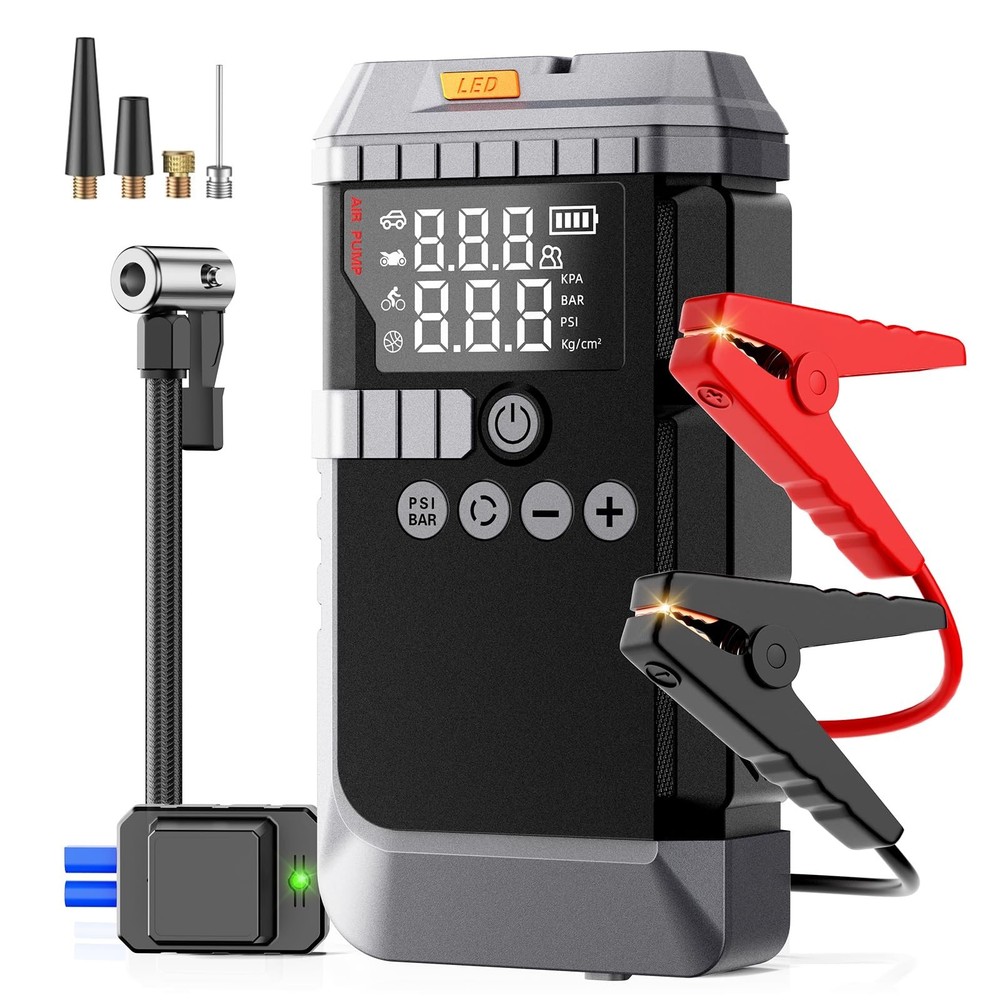 Portable Car Battery Jump Starter with Air Compressor, 6000A Car Battery Boos…