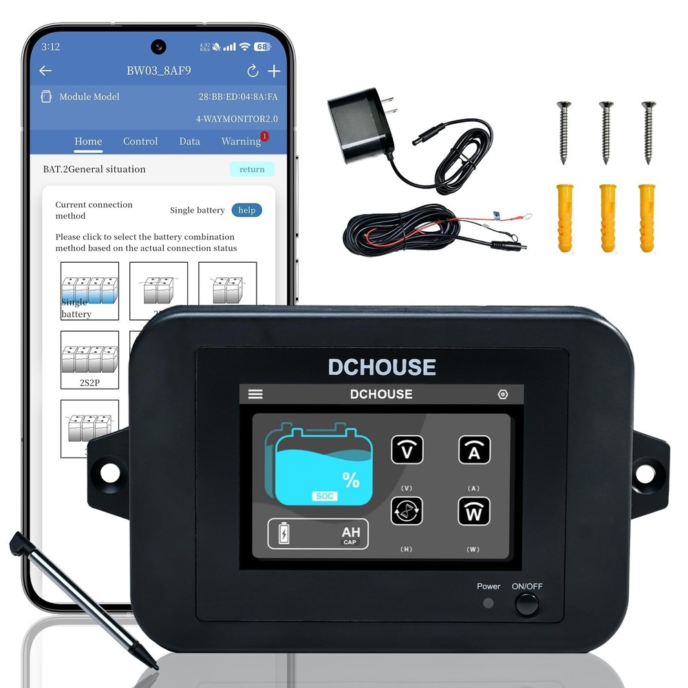 DC HOUSE 4-Way Bluetooth Lithium Battery Monitor,Range 8-75V & Custom Alarm L…