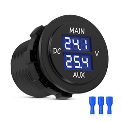 LED Digital Double Voltmeter, round Panel Voltage Monitor Blue for Car Pickup RV