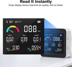 Indoor Air Quality Monitor – CO2, VOC, PM2.5 & PM10 Tester with Humidity Sensor