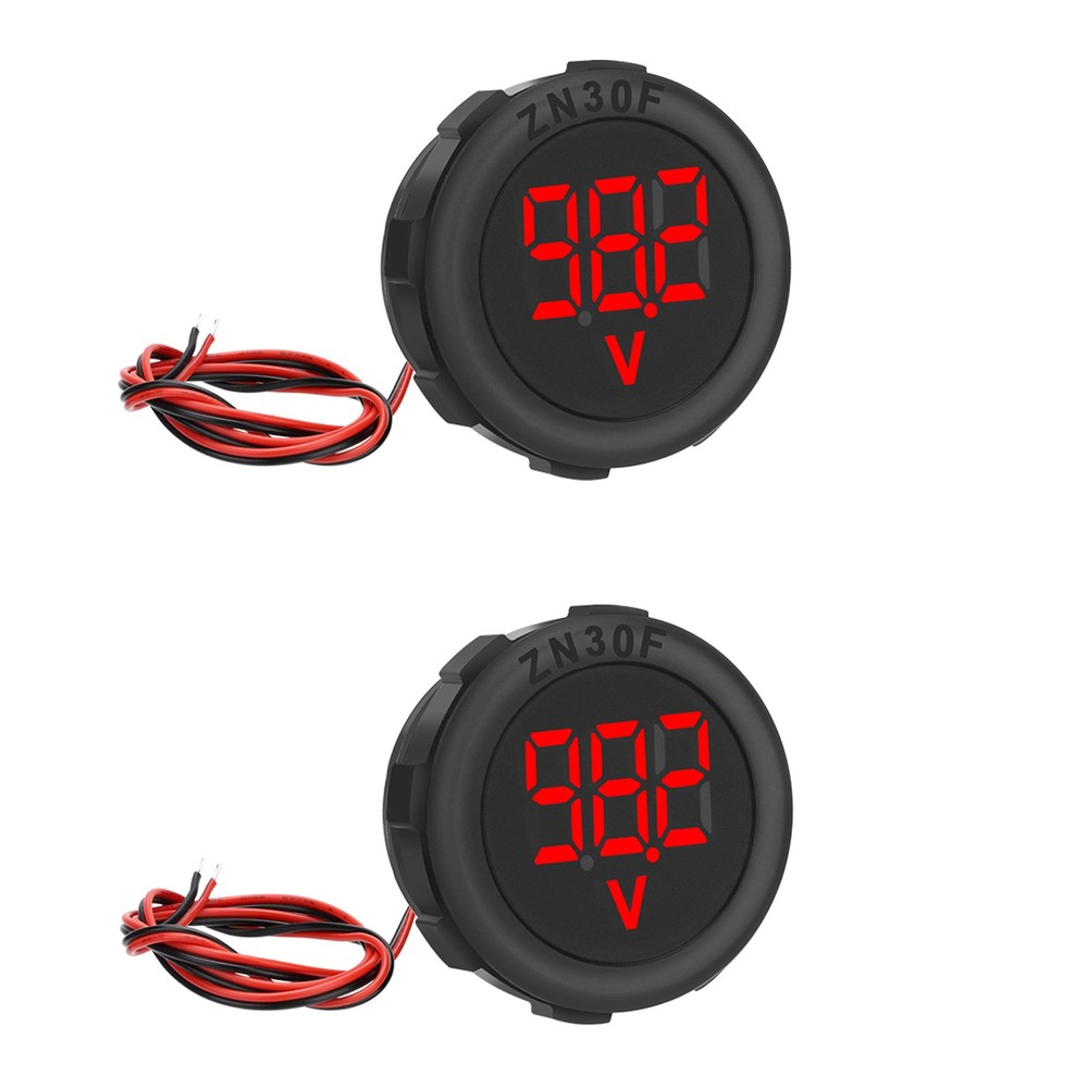 2PCS Car Round Digital Voltage Gauge DC 4–100V LED Battery Meter Display 12V/24V