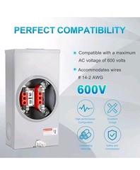 200 Amp Meter Socket, 4 Jaw Meter Base, 600V 3 Wire Ringless Type, with Horn …